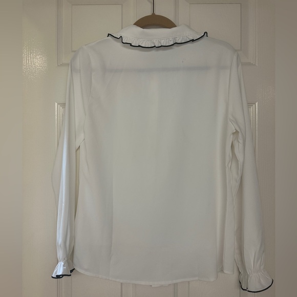 Allegra K Women's Long Sleeve Blouse Ruffle Peter Pan Collar Button Down - Picture 4 of 5